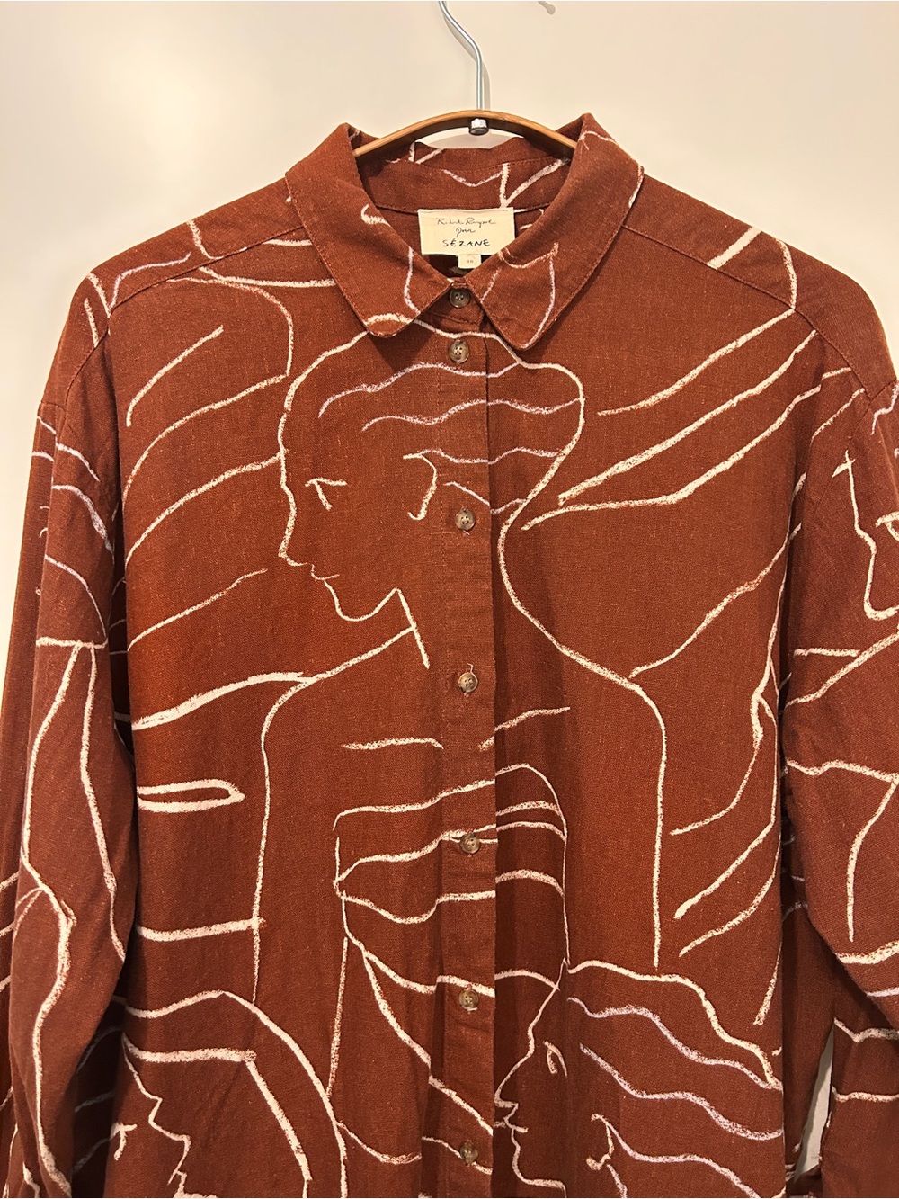 Sezane limited collab Rust Brown Button-Up Linen Shirt